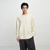 Men's Beige Brushed Sweater with Embroidery